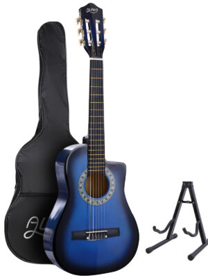 Alpha 34 Inch Classical Guitar Wooden Body Nylon String w/ Stand Beignner Blue