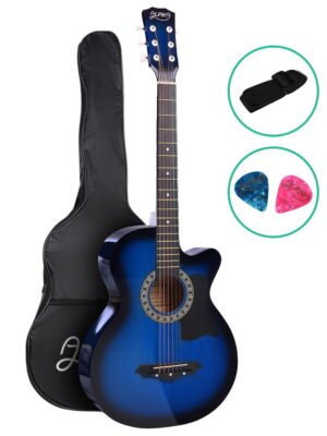 Alpha 38 Inch Acoustic Guitar Wooden Body Steel String Cutaway Blue