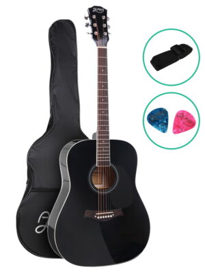 Alpha 41 Inch Acoustic Guitar Wooden Body Steel String Dreadnought Black