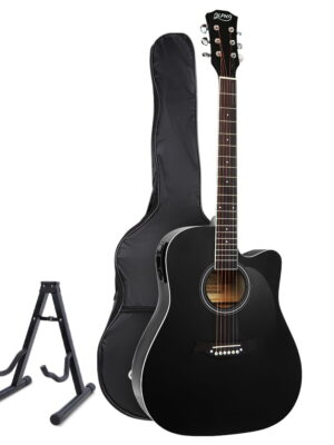 Alpha 41 Inch Acoustic Guitar Equaliser Electric Output Cutaway w/ Stand Black