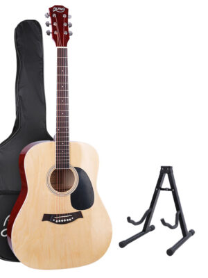 Alpha 41 Inch Acoustic Guitar Wooden Body Steel String Dreadnought Stand Wood
