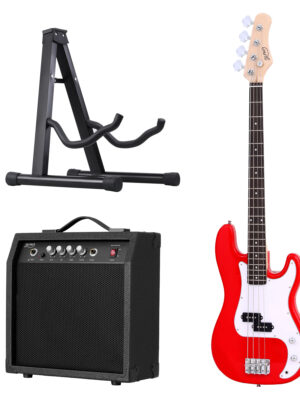 Alpha Electric Guitar Bass 47 Inch Set Kit 40W Bass Guitar Amplifier Guitar Stand Folding