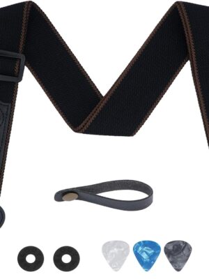 Guitar Strap, Soft Cotton Straps With 3 Pick Holders, Button Headstock Adaptor, 1 Pair Locks and 3 Picks Set For Electric/Acoustic Guitar